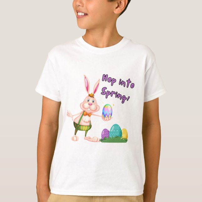Camiseta Hop en el conejo de Pascua de primavera y huevos c (Anverso)