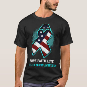 Camiseta Hope Faith Love Food Allergies Awareness Ribbon
