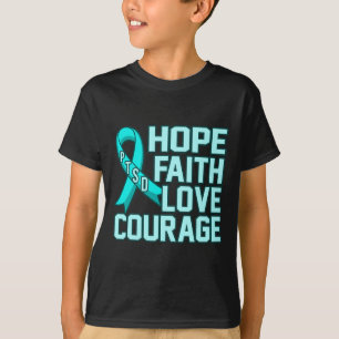Camiseta Hope Faith Love Ptsd Stress Awareness Ribbon Graph