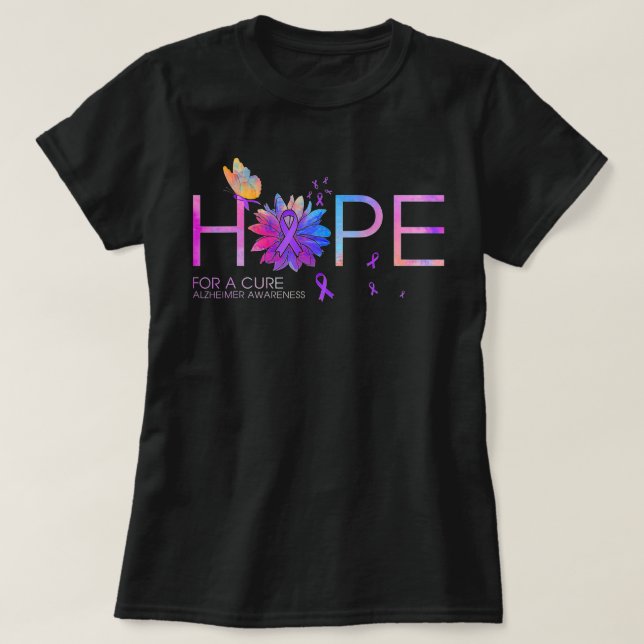 Camiseta Hope For A Cure Alzheimer Awareness Flower Butterf (Diseño del anverso)