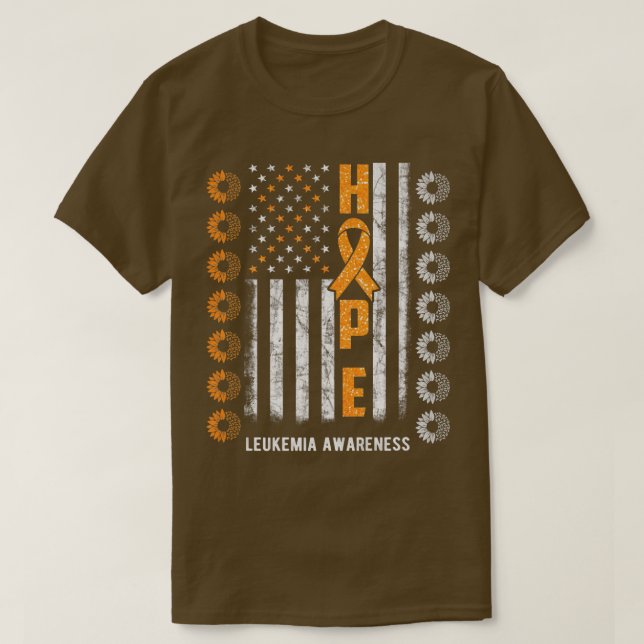 Camiseta Hope Leukemia Awareness American Flag Sunflower Pr (Diseño del anverso)