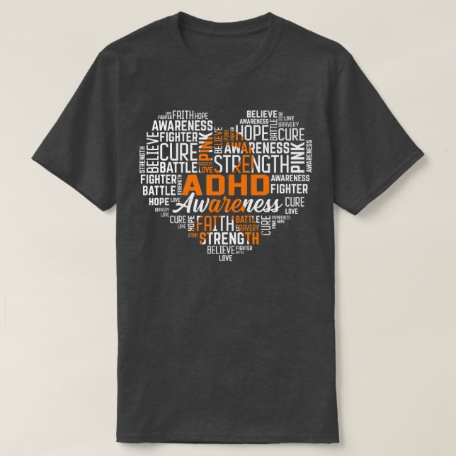 Camiseta Hope Love Cure ADHD Awareness Warrior Orange Ribbo (Diseño del anverso)