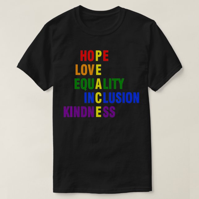 Camiseta Hope Love Equality Inclusive Kindness Peace LGBT P (Diseño del anverso)