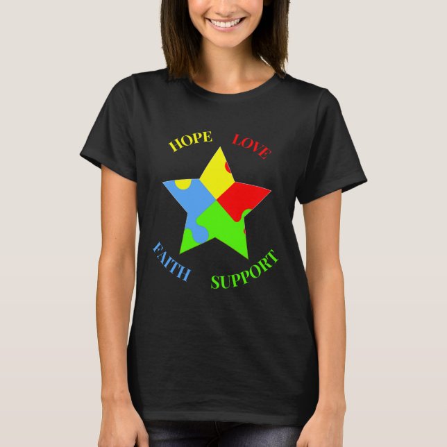 Camiseta Hope Love Faith Apoyo a la conciencia del autismo (Anverso)