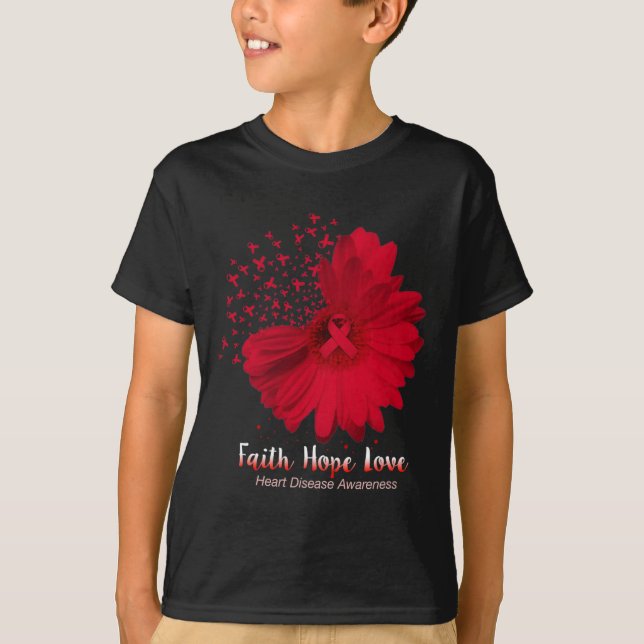 Camiseta Hope Love Heart Disease Awareness Sunflower (Anverso)