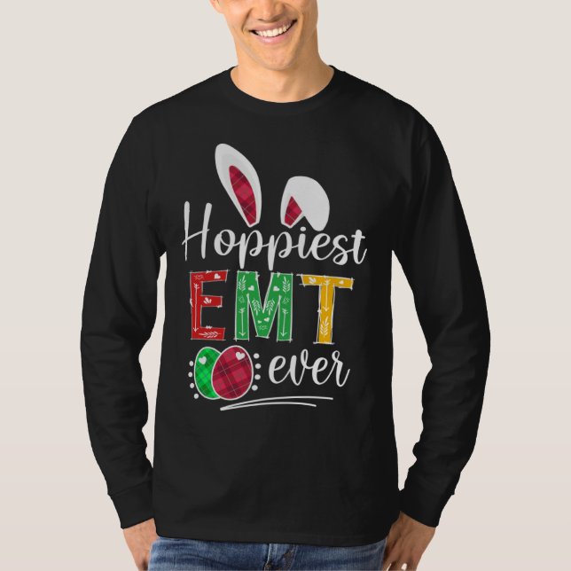Camiseta Hoppiest EMT Ever Bunny Ears Buffalo Plaid Easter (Anverso)