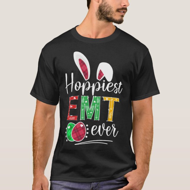 Camiseta Hoppiest EMT Ever Bunny Ears Buffalo Plaid Easter (Anverso)