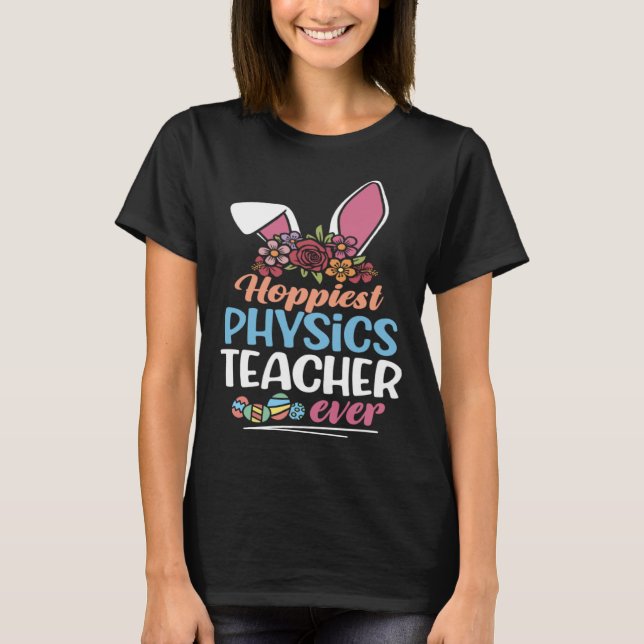 Camiseta Hoppiest Physics Teacher Ever Bunny Ear Red Plaid  (Anverso)