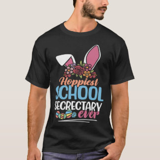 Camiseta Hoppiest School Secrectary Ever Bunny Ear Red Plai