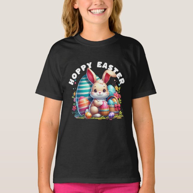 Camiseta Hoppy Easter Kawaii Bunny Feliz Pascua (Anverso)