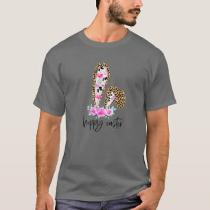 Camiseta Hoppy Easter Leopard Bunny Ears Floral Happy Easte
