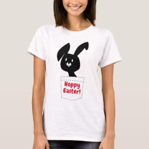 Camiseta Hoppy Easter Surprise Fun Black Bunny Pocket