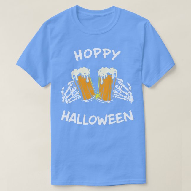 Camiseta Hoppy Halloween Funny Skeleton Manos Con Cerveza (Diseño del anverso)