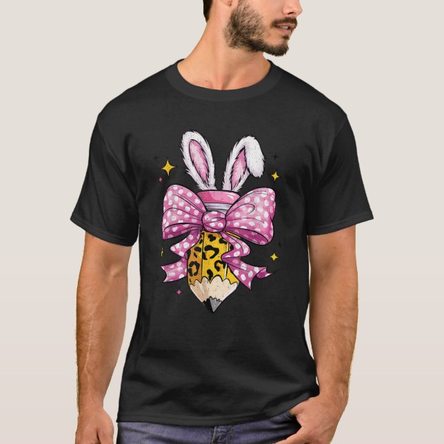 Camiseta Hoppy Teacher Cute Coquette Bow Bunny Easter Day K (Anverso)