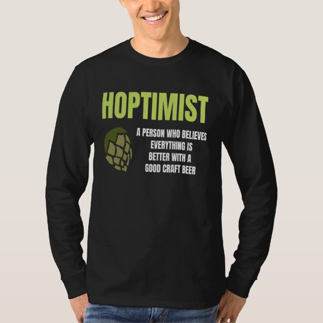 Camiseta Hoptimist Graphic Green Hop Humour Craft Brew Fun (Anverso)
