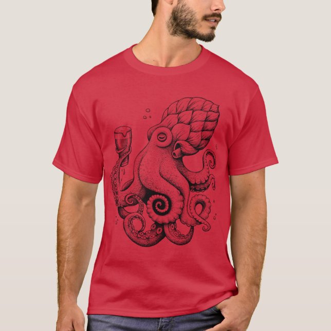 Camiseta Hoptopushe Beer Drinking Octopus (Anverso)
