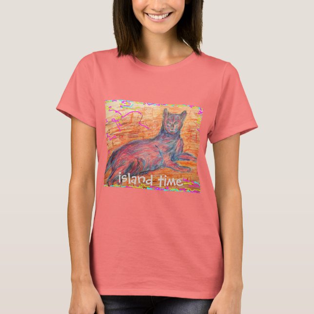 Camiseta hora de la isla del gato de adoquín soleado (Anverso)