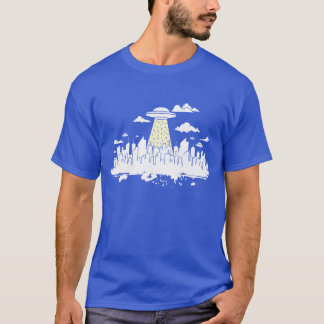 Camiseta Horizonte con edificio ovni Silueta de ciudad niño