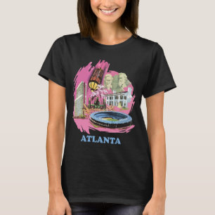 Camiseta Horizonte de Atlanta Rosa Melocotón Retro Viaje