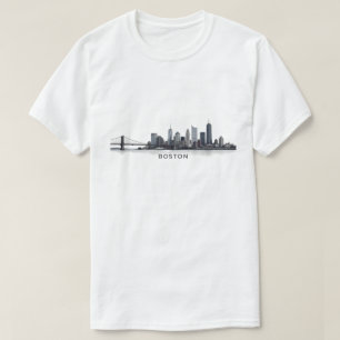 Camiseta Horizonte de Boston Arte de Línea Detallada   Punt
