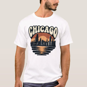 Camiseta Horizonte de Chicago Atardecer Retro: Torre Willis