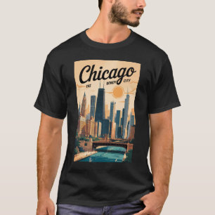 Camiseta Horizonte de Chicago Illinois Viaje Arte Vintage