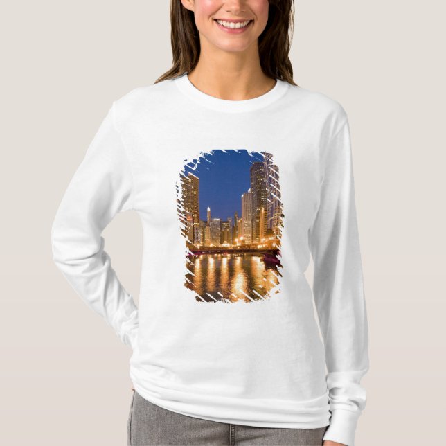 Camiseta Horizonte de Chicago, Illinois, y río Chicago en (Anverso)