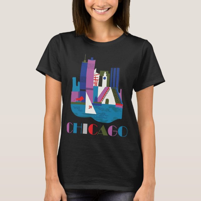 Camiseta Horizonte de Chicago Moderno Abstracto de Viaje (Anverso)