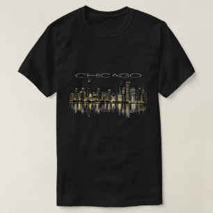 Camiseta Horizonte de Chicago Reflejo Nocturno Paisaje Urba