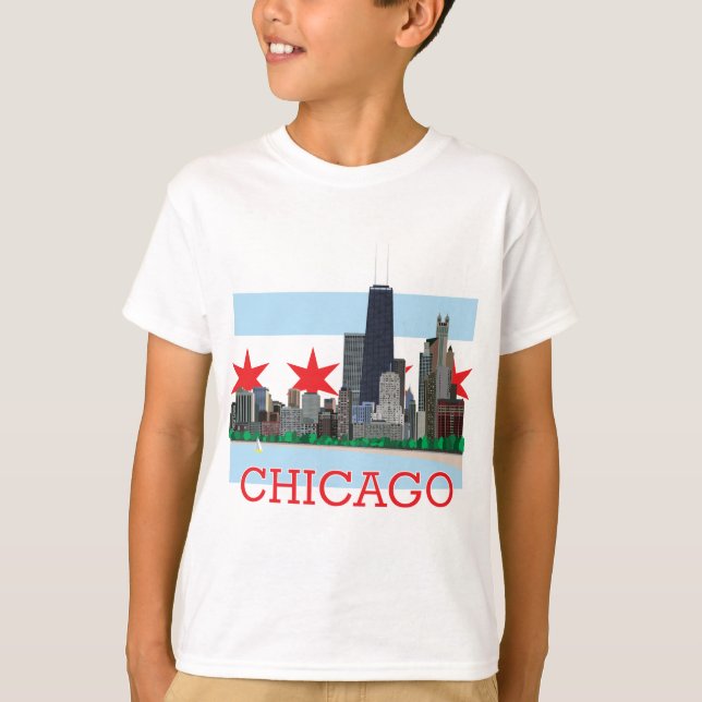 Camiseta Horizonte de Chicago y bandera de la ciudad (Anverso)