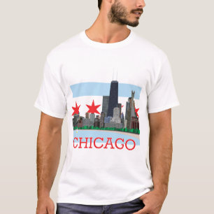 Camiseta Horizonte de Chicago y bandera de la ciudad