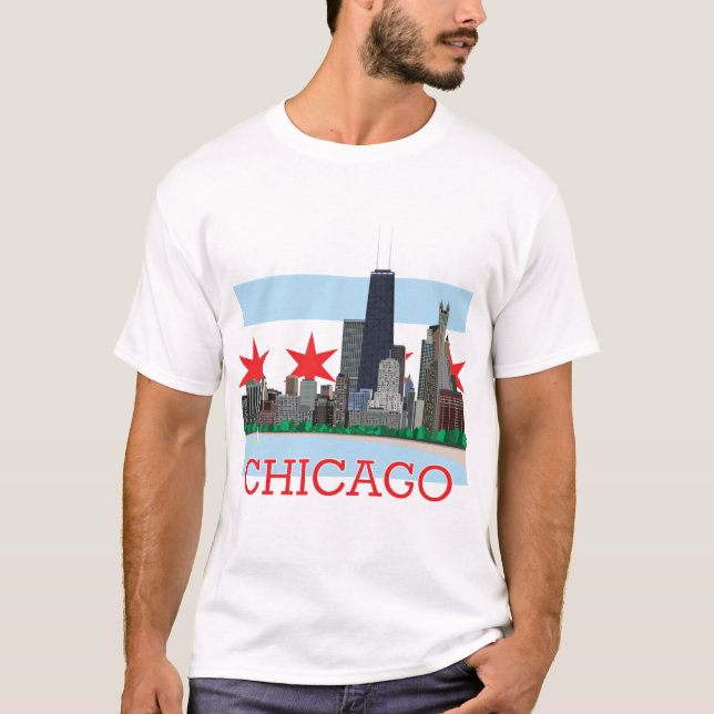 Camiseta Horizonte de Chicago y bandera de la ciudad (Anverso)