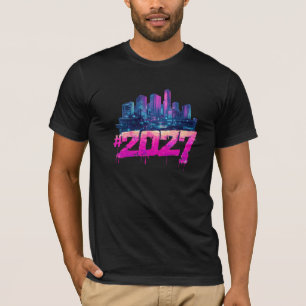 Camiseta Horizonte de Cyberpunk 2027 Grafiti de Neón