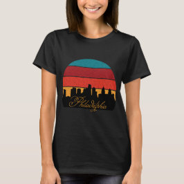Camiseta Horizonte de Filadelfia Atardecer Retro de Viaje