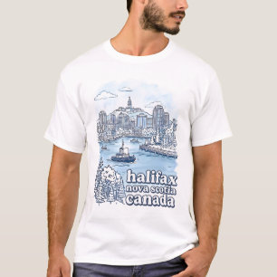 Camiseta Horizonte de Halifax Canadá Simple Azul Paisaje Ur