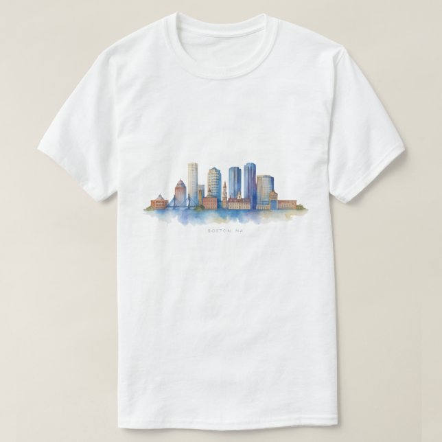 Camiseta Horizonte de la ciudad de Boston en acuarela | Mod (Diseño del anverso)