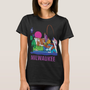 Camiseta Horizonte de la ciudad de Milwaukee Neon Púrpura V