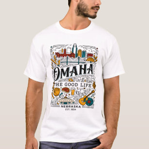 Camiseta Horizonte de la ciudad de Omaha Nebraska y puntos