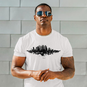 Camiseta Horizonte de Nueva York Acuarela Blanco y Negro