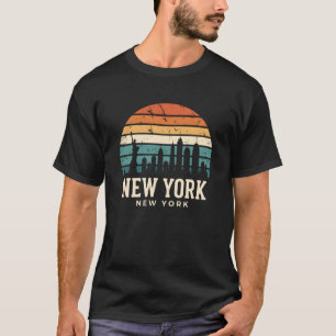 Camiseta Horizonte de Nueva York Vintage Atardecer Retro