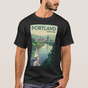 Camiseta Horizonte de Portland Oregón Arte de Viaje Vintage