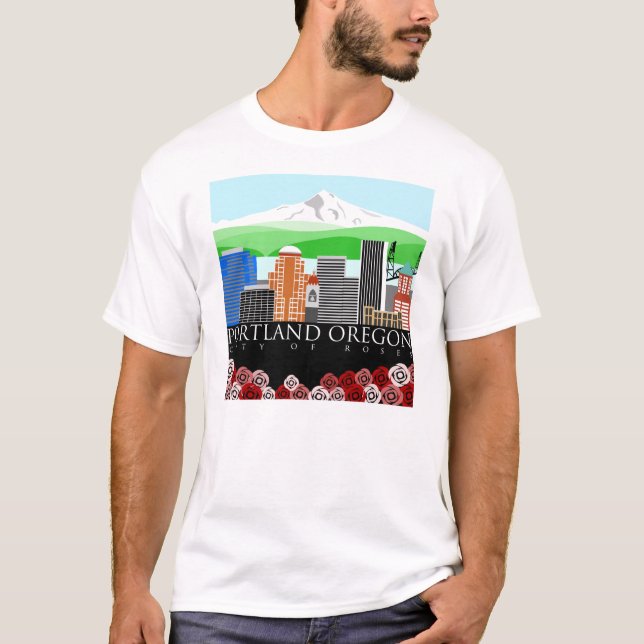 Camiseta Horizonte de Portland Oregon con la capilla del (Anverso)