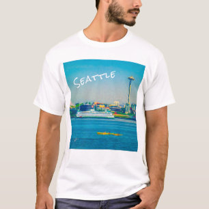 Camiseta Horizonte de Seattle Acuarela Moderna Única