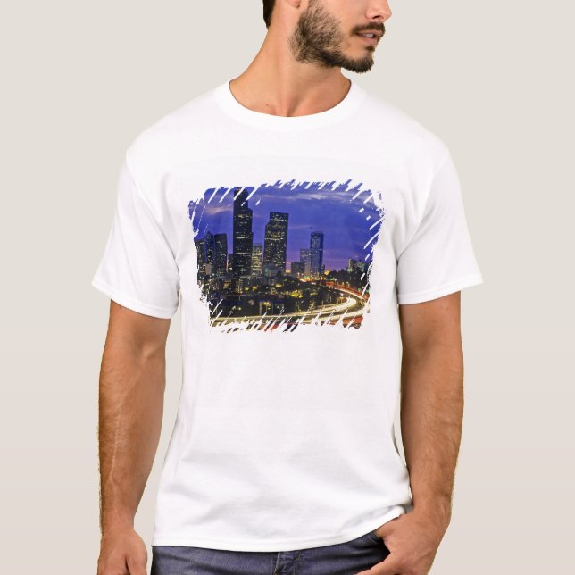 Camiseta horizonte de Seattle, Washington de noche (Anverso)
