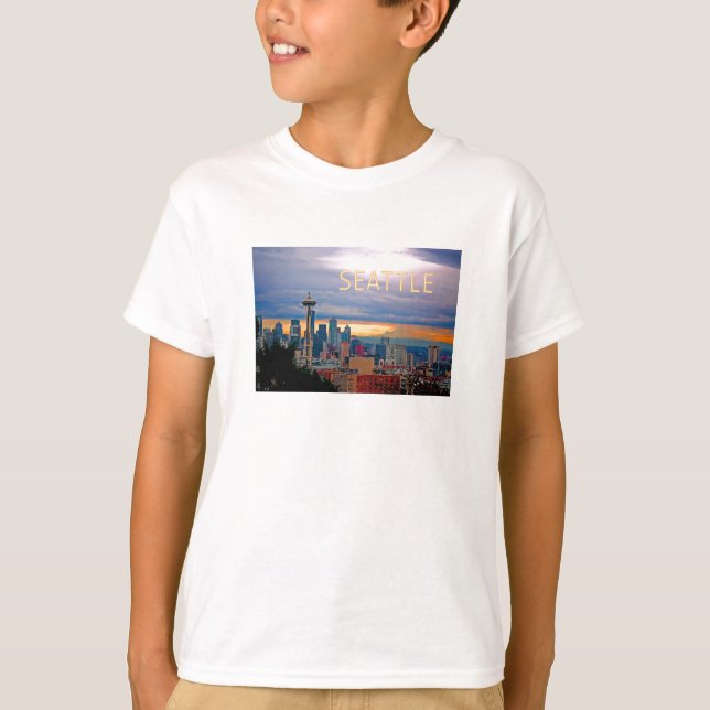 Camiseta Horizonte de Seattle Washington en el TEXTO (Anverso)