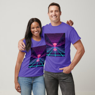 Camiseta Horizonte de Synthwave de Neón - Cuadrícula Cyberp