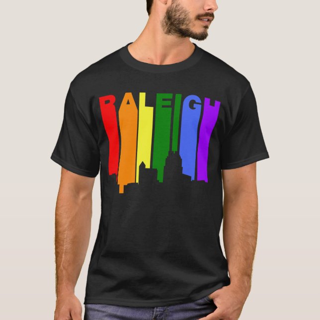 Camiseta Horizonte del arco iris del orgullo gay de Raleigh (Anverso)