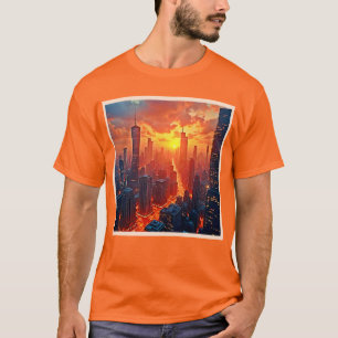 Camiseta Horizonte Dorado: Atardecer en la Ciudad Radiante 