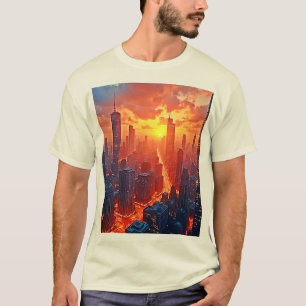 Camiseta Horizonte Dorado: Atardecer Radiante en la Ciudad