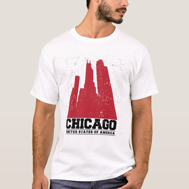 Camiseta Horizonte rojo de la ciudad de Chicago, Illinois (Anverso)